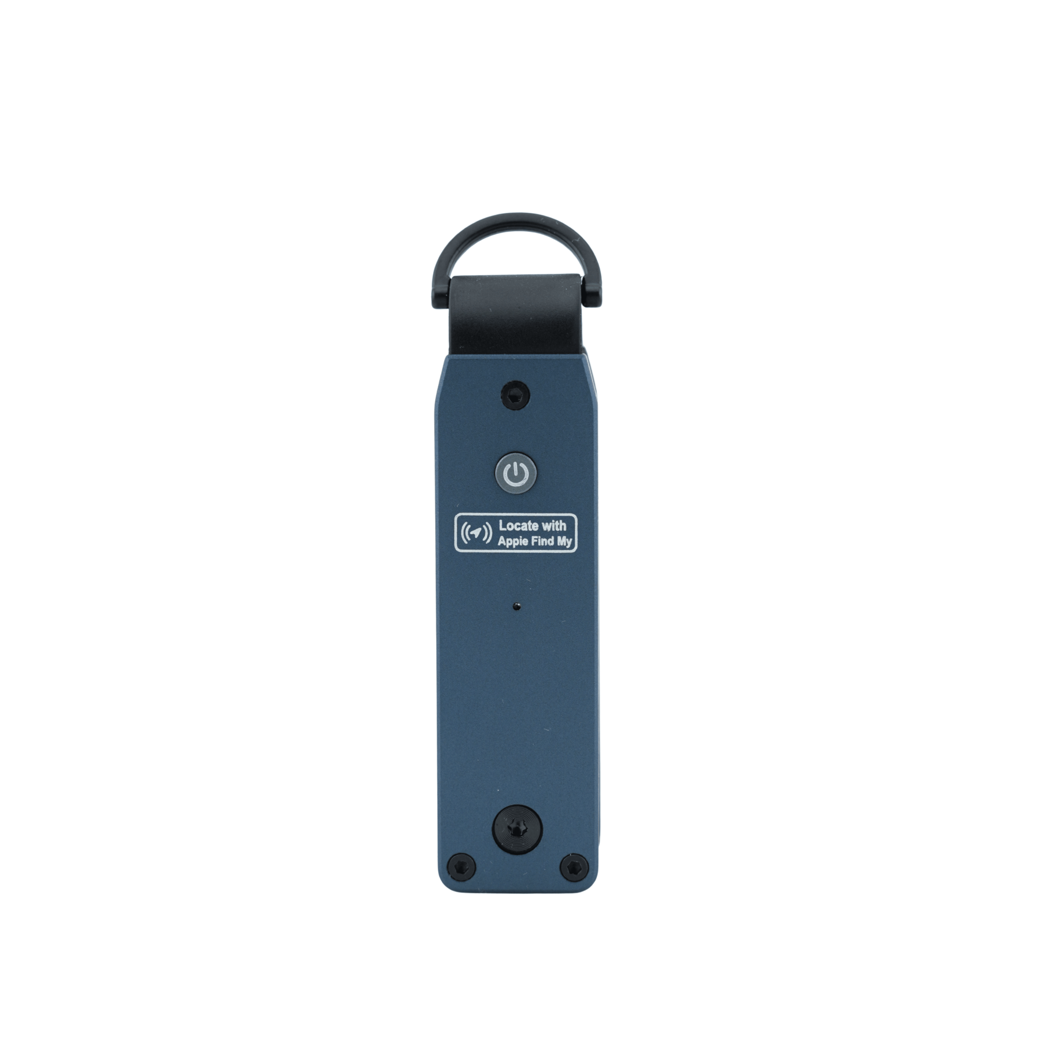 A blue keychain compatible with apple find my, with 'Locate with Apple Find My', shown on a plain white background.